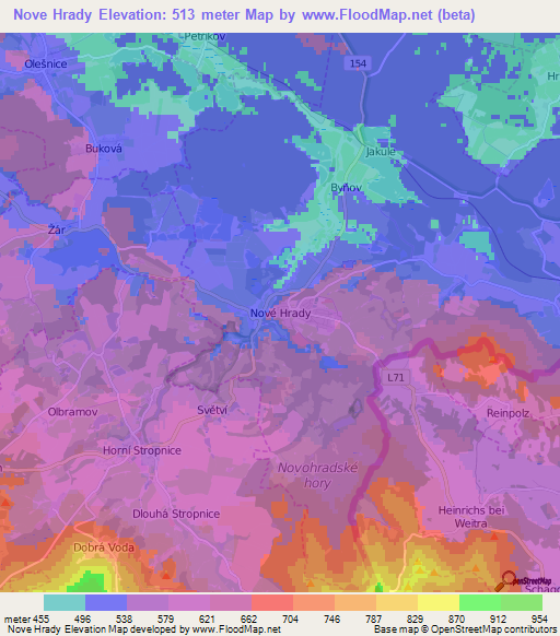 Nove Hrady,Czech Republic Elevation Map