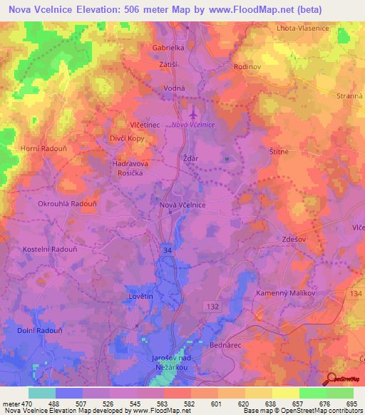 Nova Vcelnice,Czech Republic Elevation Map