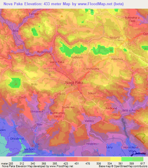 Nova Paka,Czech Republic Elevation Map