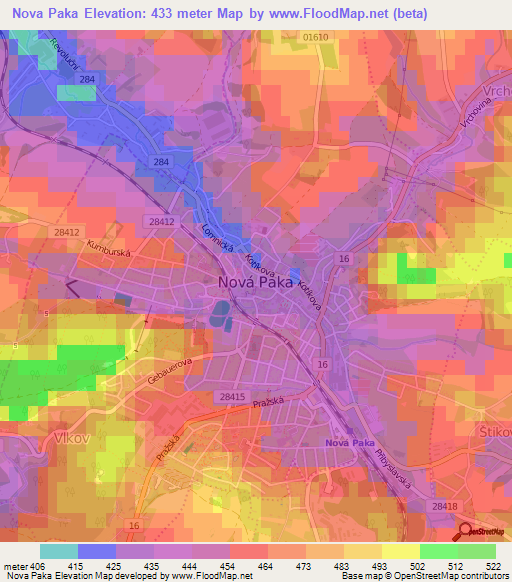 Nova Paka,Czech Republic Elevation Map