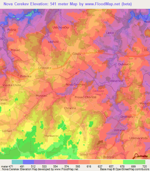 Nova Cerekev,Czech Republic Elevation Map