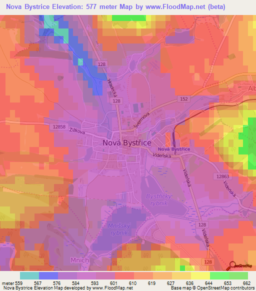Nova Bystrice,Czech Republic Elevation Map