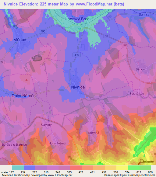 Nivnice,Czech Republic Elevation Map