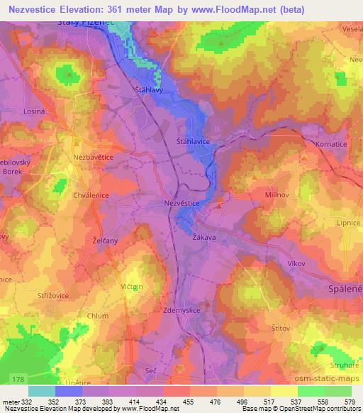 Nezvestice,Czech Republic Elevation Map
