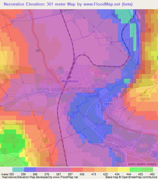 Nezvestice,Czech Republic Elevation Map