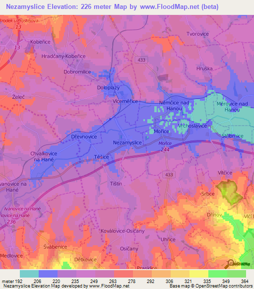 Nezamyslice,Czech Republic Elevation Map