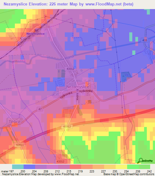 Nezamyslice,Czech Republic Elevation Map