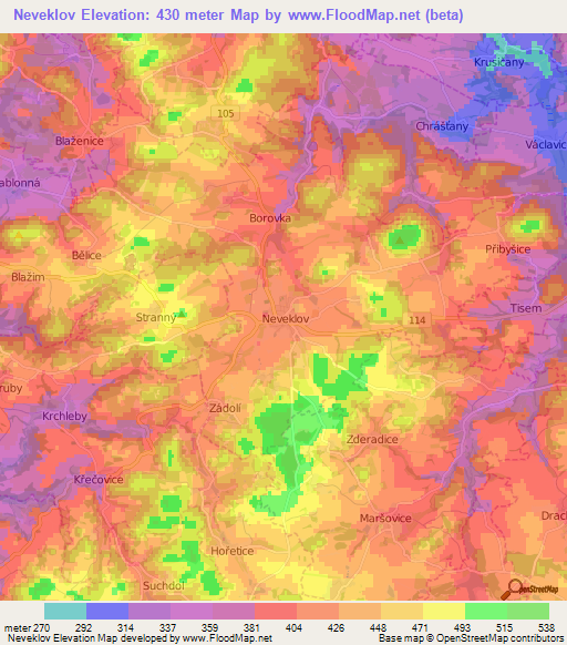 Neveklov,Czech Republic Elevation Map