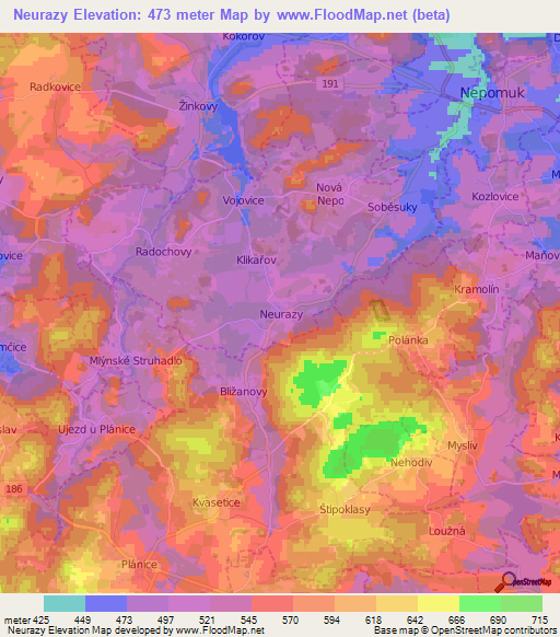 Neurazy,Czech Republic Elevation Map