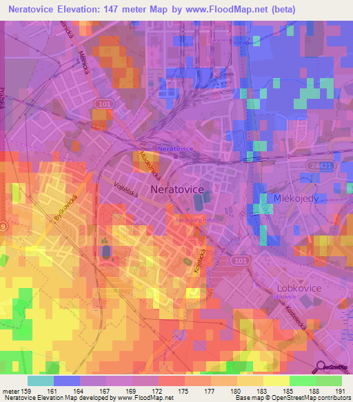Neratovice,Czech Republic Elevation Map