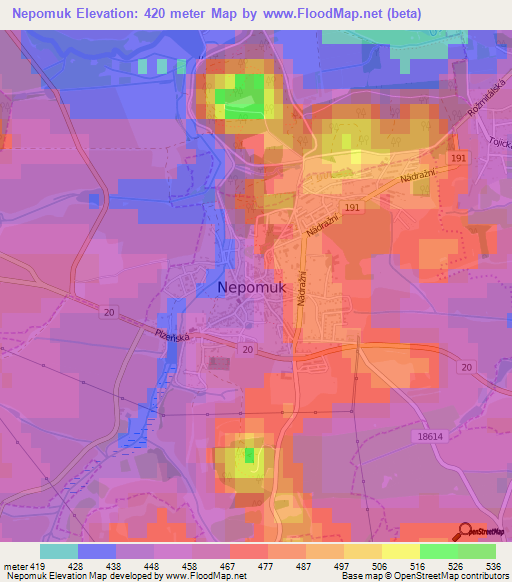 Nepomuk,Czech Republic Elevation Map