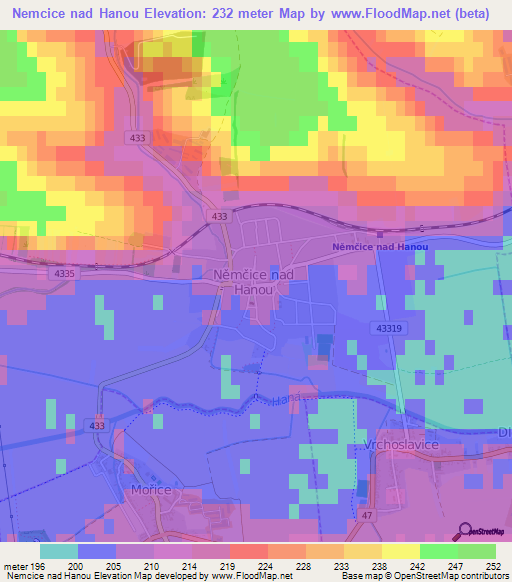 Nemcice nad Hanou,Czech Republic Elevation Map