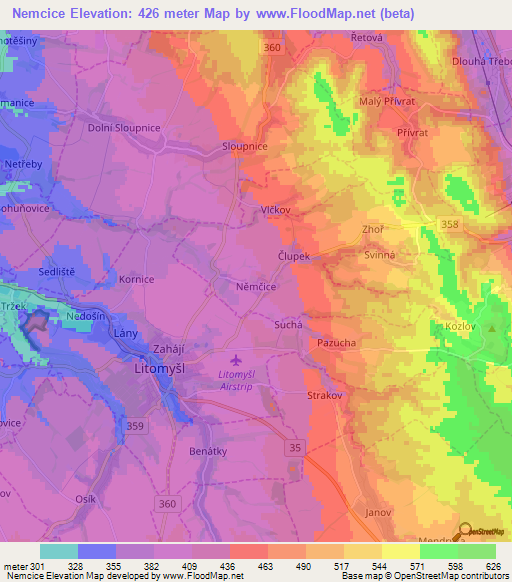 Nemcice,Czech Republic Elevation Map
