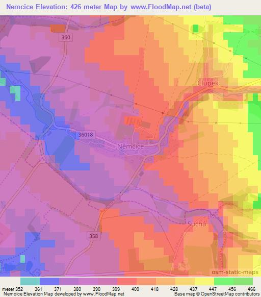 Nemcice,Czech Republic Elevation Map