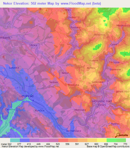 Nekor,Czech Republic Elevation Map