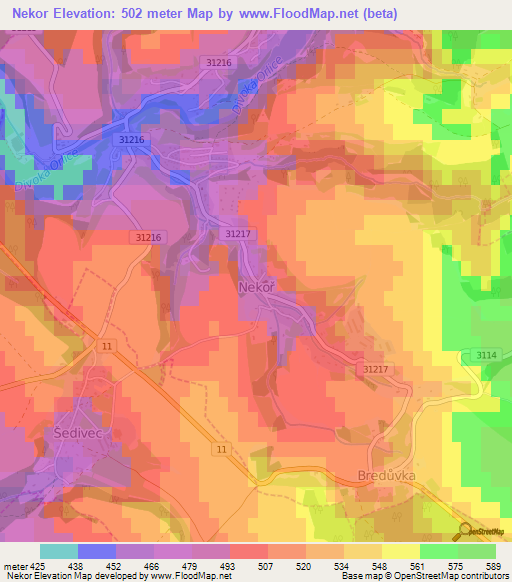 Nekor,Czech Republic Elevation Map