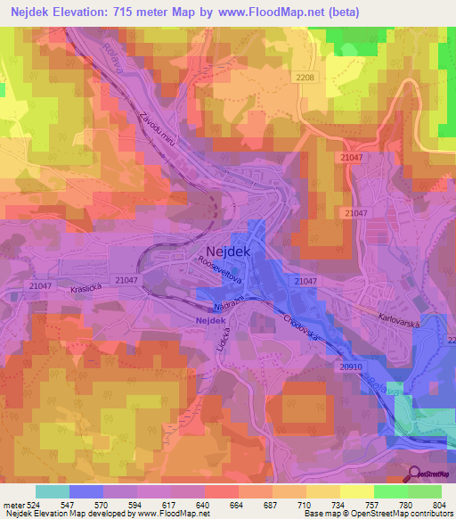 Nejdek,Czech Republic Elevation Map