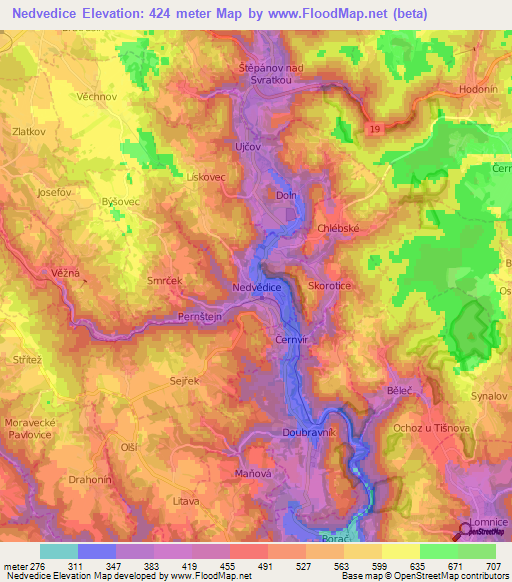 Nedvedice,Czech Republic Elevation Map
