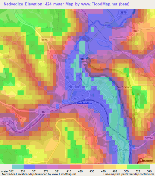 Nedvedice,Czech Republic Elevation Map