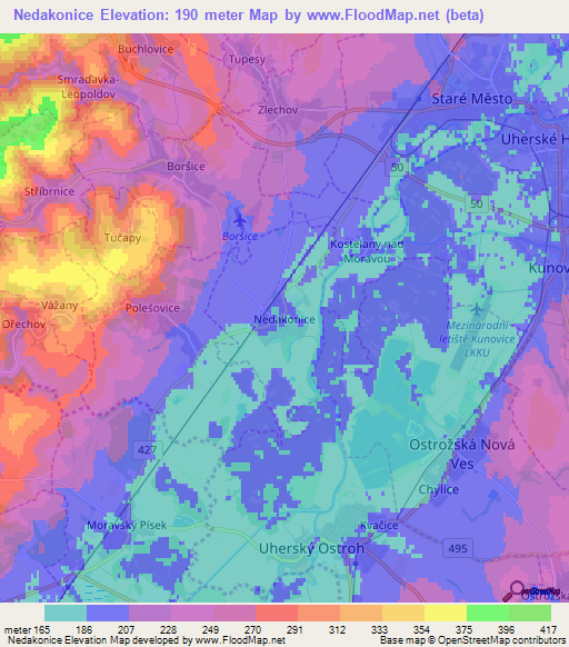 Nedakonice,Czech Republic Elevation Map