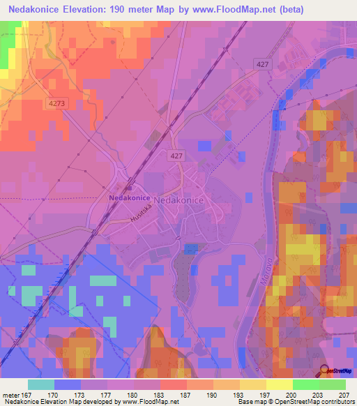 Nedakonice,Czech Republic Elevation Map
