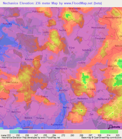 Nechanice,Czech Republic Elevation Map