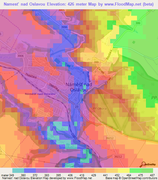 Namest' nad Oslavou,Czech Republic Elevation Map