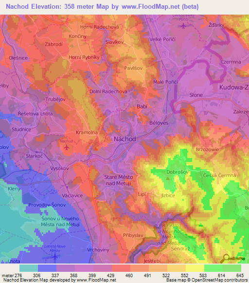 Nachod,Czech Republic Elevation Map