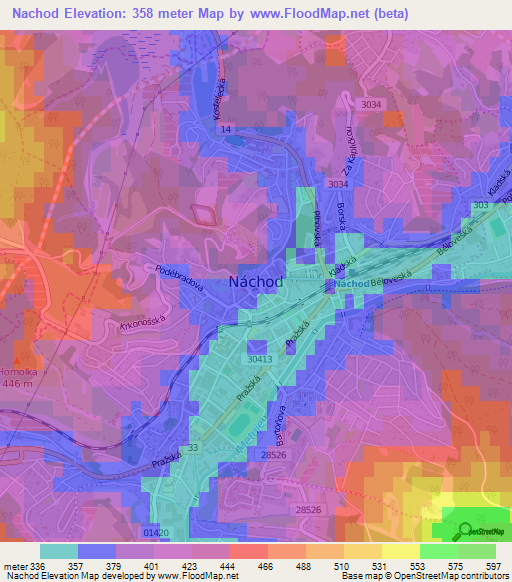 Nachod,Czech Republic Elevation Map