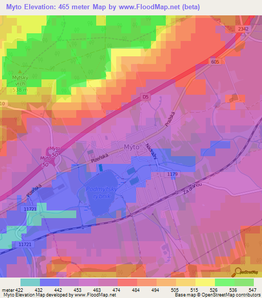 Myto,Czech Republic Elevation Map