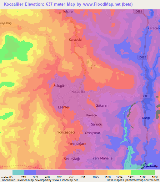 Kocaaliler,Turkey Elevation Map