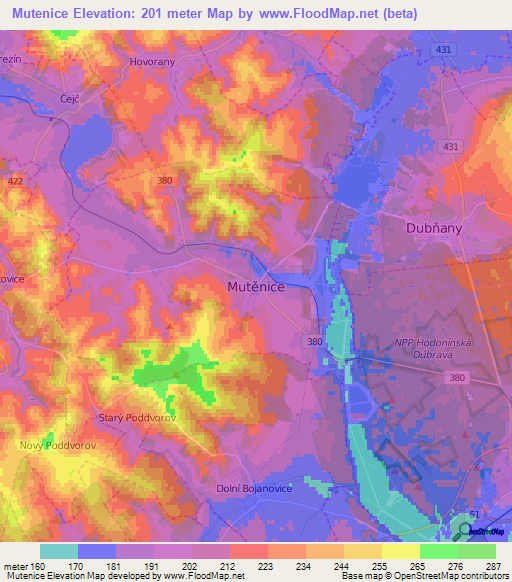 Mutenice,Czech Republic Elevation Map