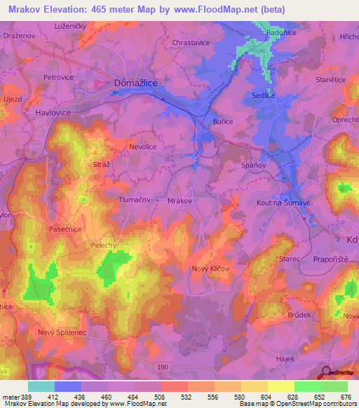 Mrakov,Czech Republic Elevation Map