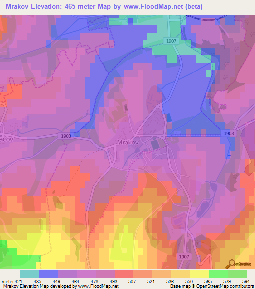 Mrakov,Czech Republic Elevation Map