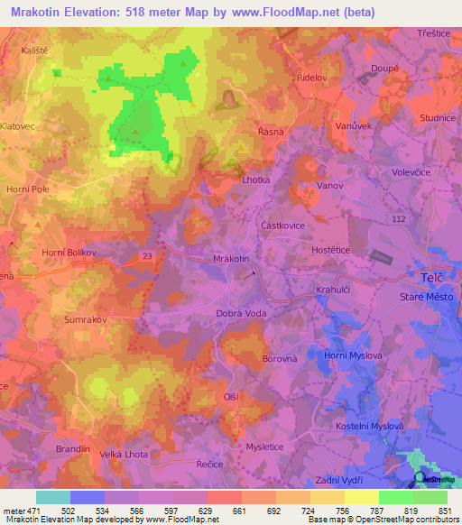 Mrakotin,Czech Republic Elevation Map