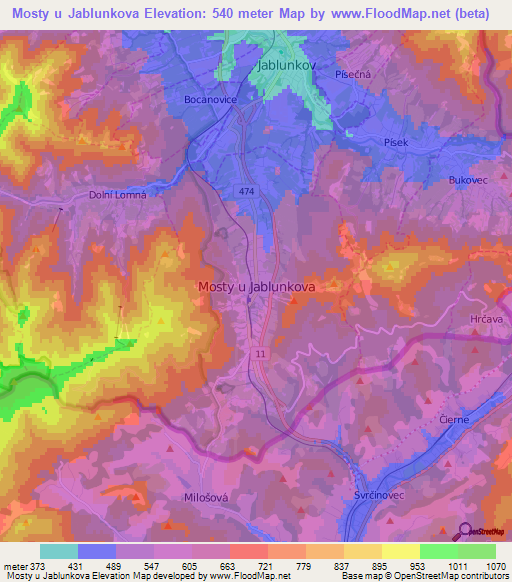 Mosty u Jablunkova,Czech Republic Elevation Map