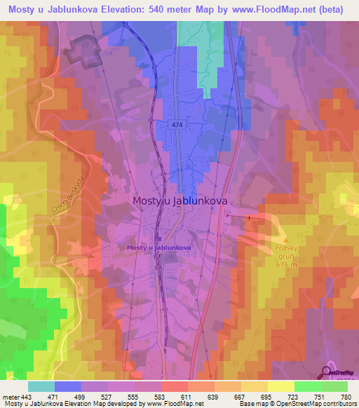 Mosty u Jablunkova,Czech Republic Elevation Map