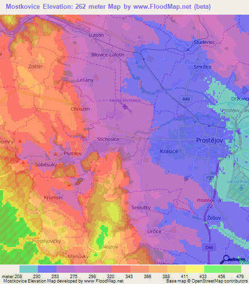 Mostkovice,Czech Republic Elevation Map