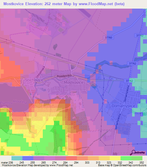 Mostkovice,Czech Republic Elevation Map
