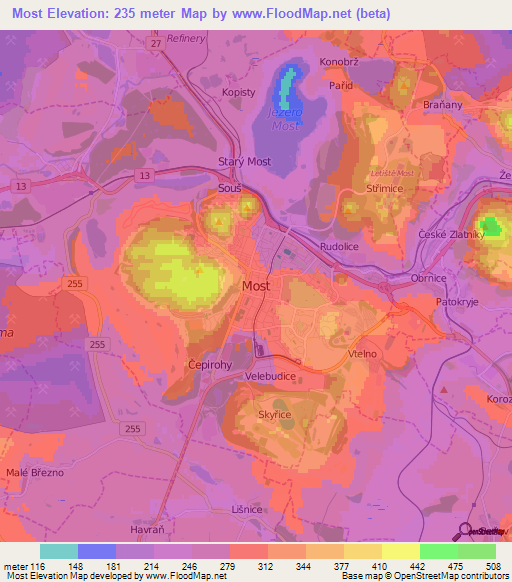 Most,Czech Republic Elevation Map