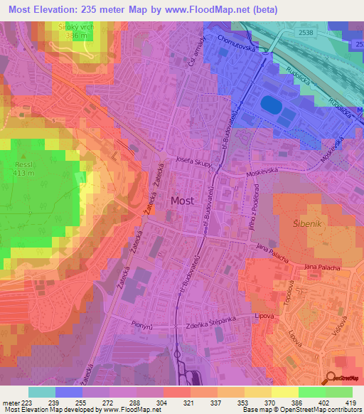 Most,Czech Republic Elevation Map