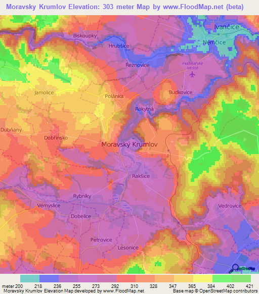 Moravsky Krumlov,Czech Republic Elevation Map