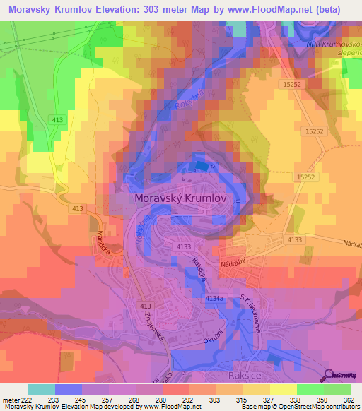 Moravsky Krumlov,Czech Republic Elevation Map