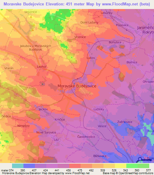 Moravske Budejovice,Czech Republic Elevation Map