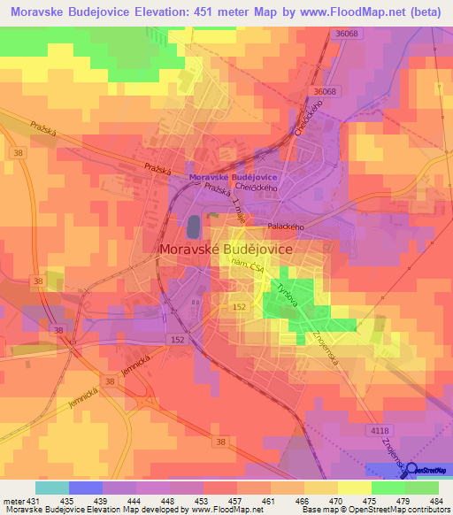 Moravske Budejovice,Czech Republic Elevation Map