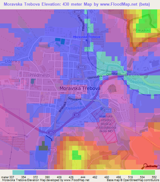 Moravska Trebova,Czech Republic Elevation Map