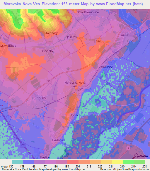Moravska Nova Ves,Czech Republic Elevation Map