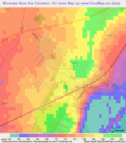 Moravska Nova Ves,Czech Republic Elevation Map