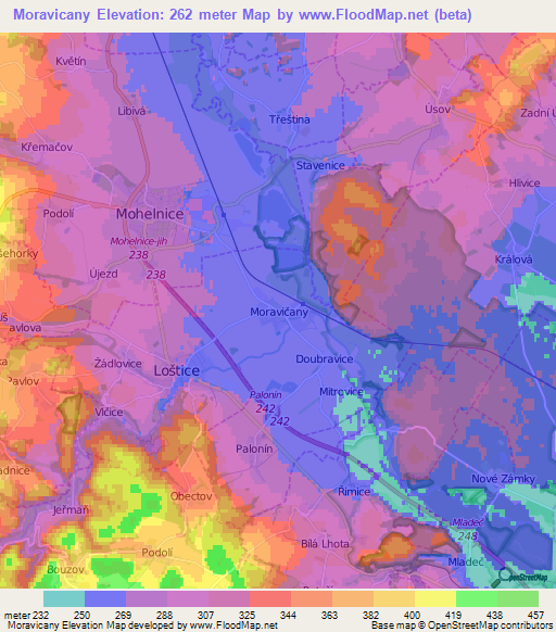 Moravicany,Czech Republic Elevation Map