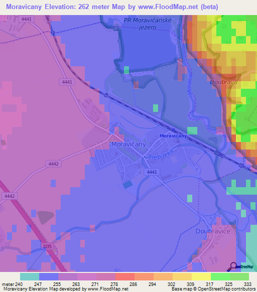 Moravicany,Czech Republic Elevation Map